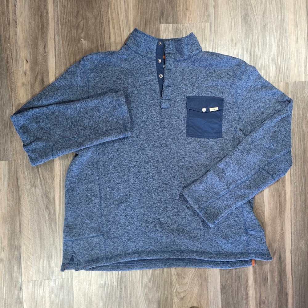 Woolrich Mens Blue Marl Snap Neck Pullover Sweater Mock Neck Chest Pocket Large